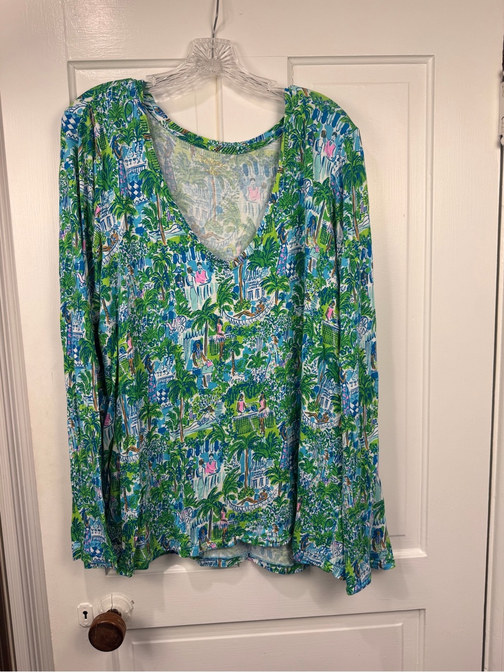 Lilly Pulitzer Green & Blue Tropical Print Top